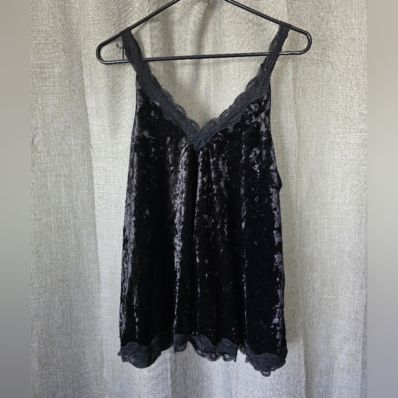 POL Black Velvet And Lace Flowy Tank Top Size S Y2K Gothic - Picture 2 of 4